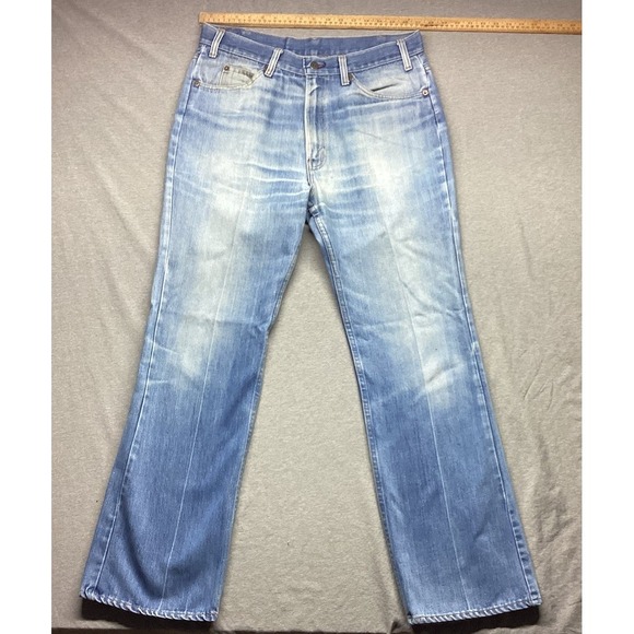 Vintage Levis 517 Orange Tab Bootcut Jeans Mens 36x33 Blue Light Wash 80s - Picture 3 of 16